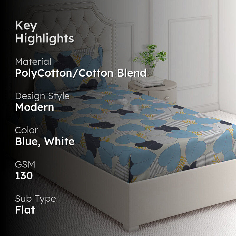 Blooming Hearts Floral Bedsheet (Blue) - 130 GSM media 2
