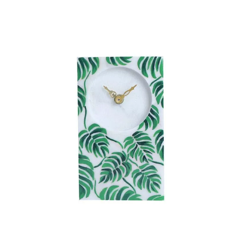 Monstera Spread Hand Crafted Marble Table Clock media 3