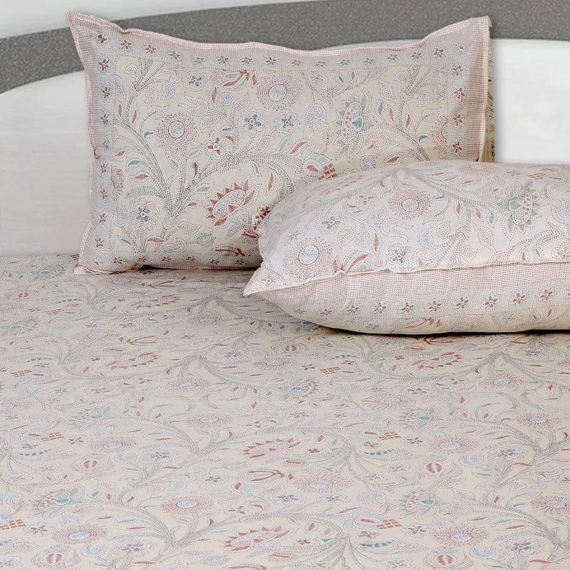 Samuna Floral Cotton Bedsheet (Peach) - 144 TC media 4