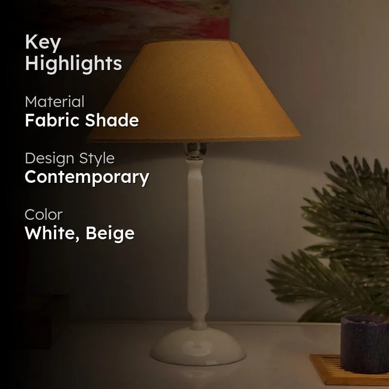Marvel Luminary White Fabric Table Lamp - White,Beige media 2
