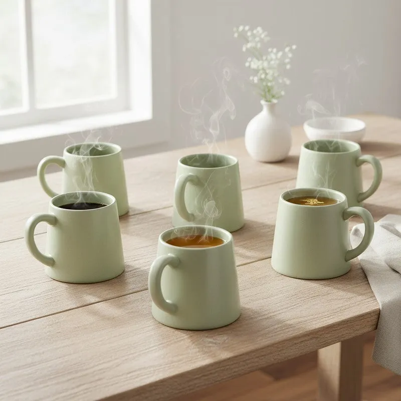 Aurelian Porcelain Tea Cup (200 mL Each,Green) - Set Of Six media 1