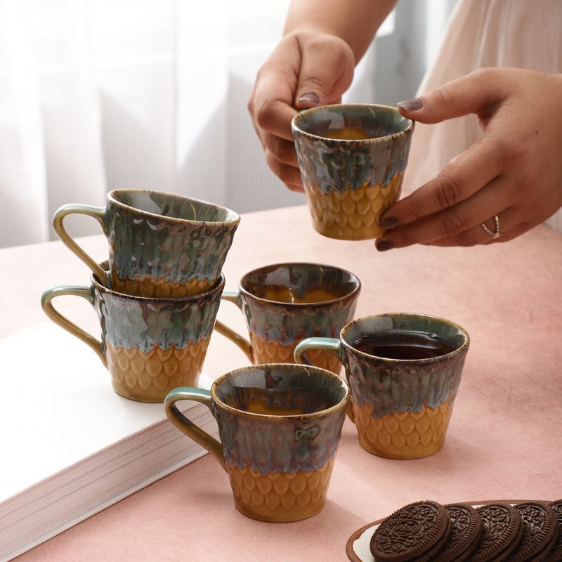 Rustic Stoneware Tea Cup (120 mL Each) - Set Of Six media 4
