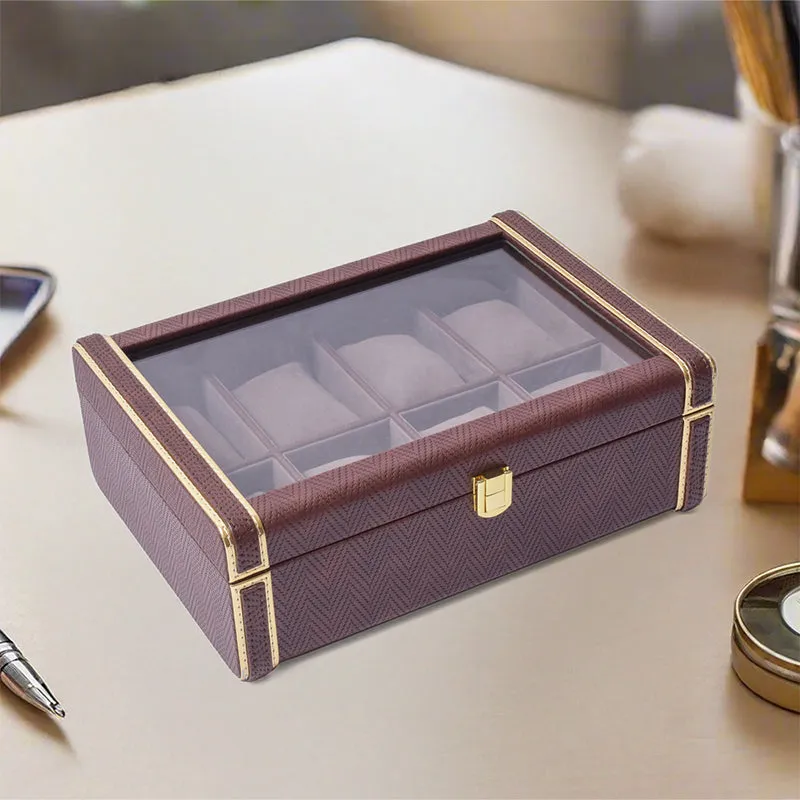 Vautch Faux Leather Watch Organizer - Brown & Gold media 1