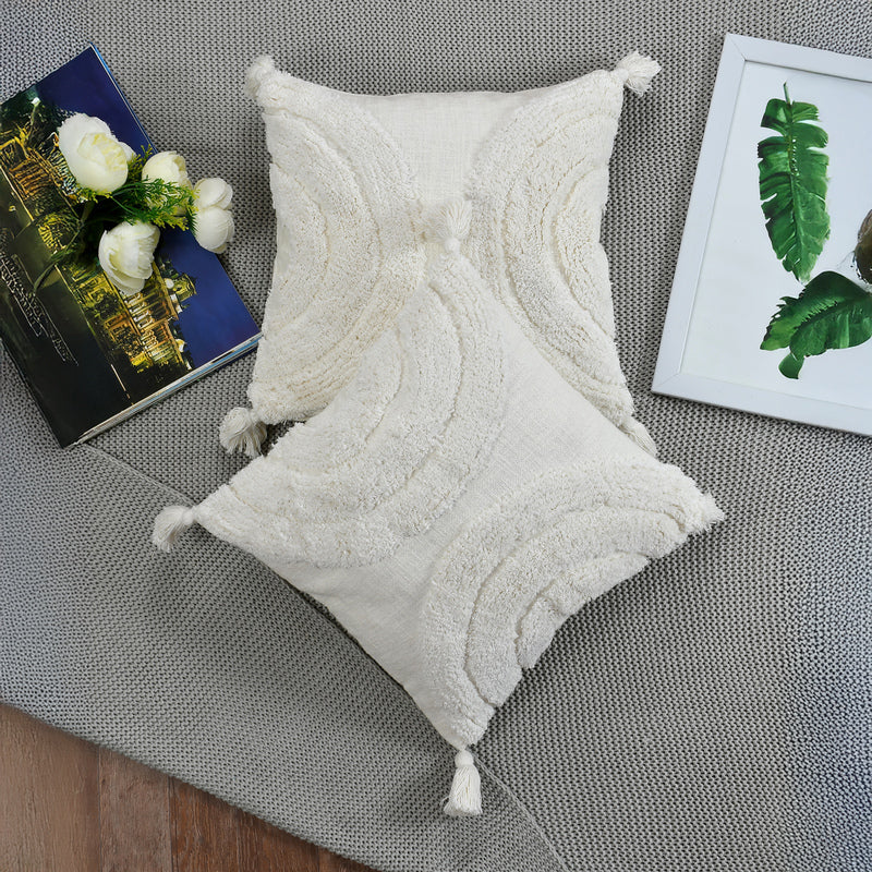 Aquila  Tufted Cushion Cover (White) - Set Of Two media 2