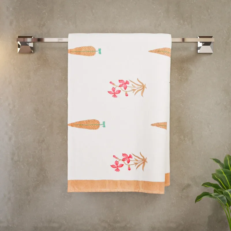 Tropical Bloom Cotton BathTowel - Brown & White media 3