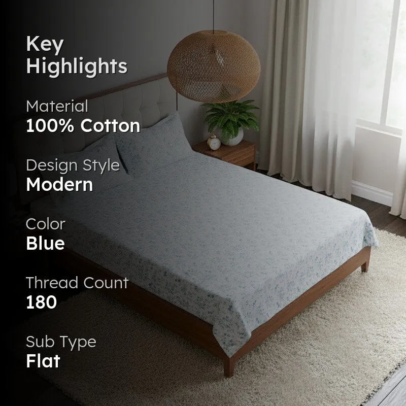 Peila Floral Cotton Bedsheet (Blue) - 180 TC media 2