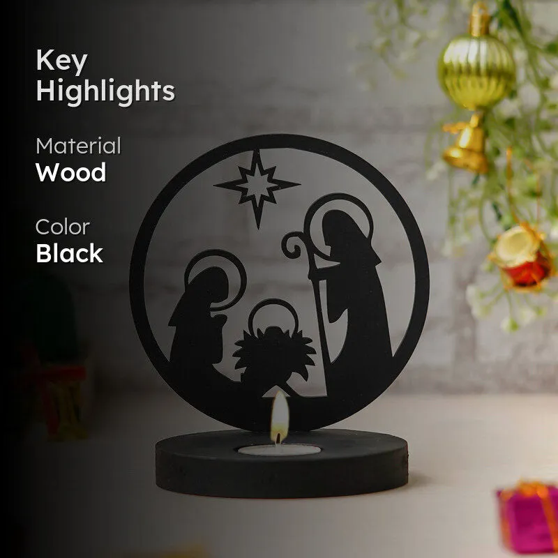 Star Of Bethlehem Wood Tea Light Holder - Black media 2