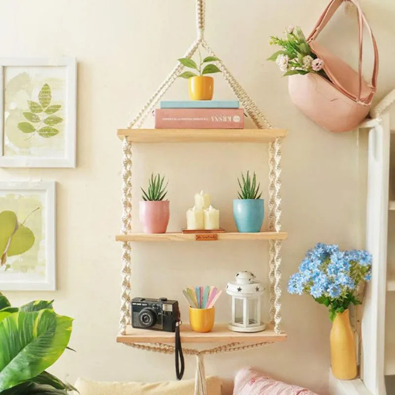 Wimara Boho Cotton Macrame Hanging Shelf media 1