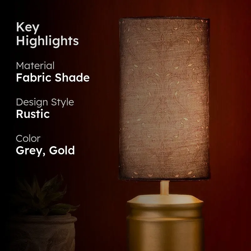 Earthy Brown Fabric Table Lamp - Grey,Gold media 2
