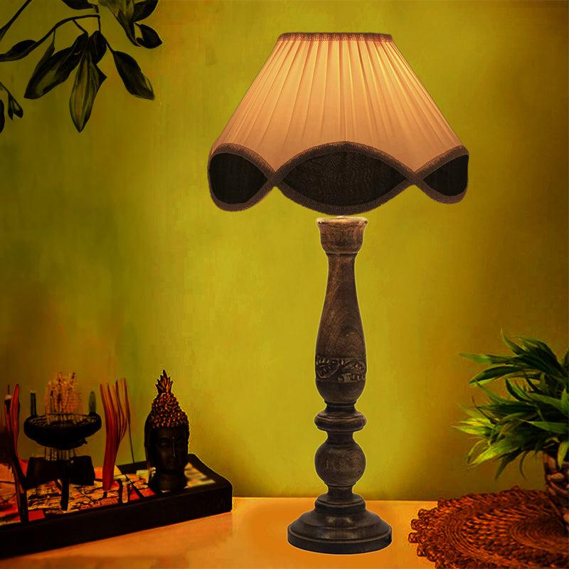 Nihara Nima Wooden Fabric Table Lamp - Beige,Brown