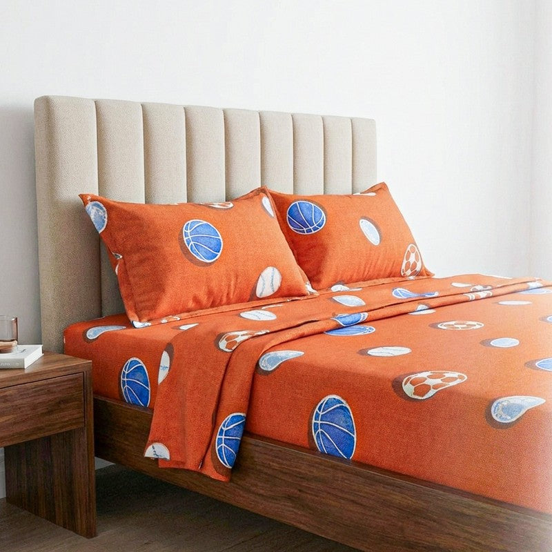 Baseball Dreams Kids Neon Print Cotton Bedsheet (Rust) - 144 TC media 3