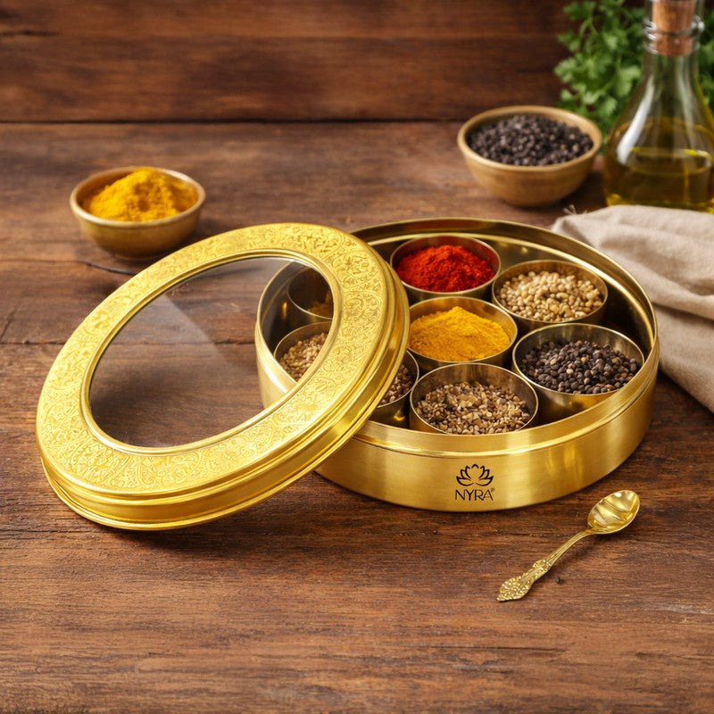 Seara Brass Masala Box with Conatiners - Eight Piece Set