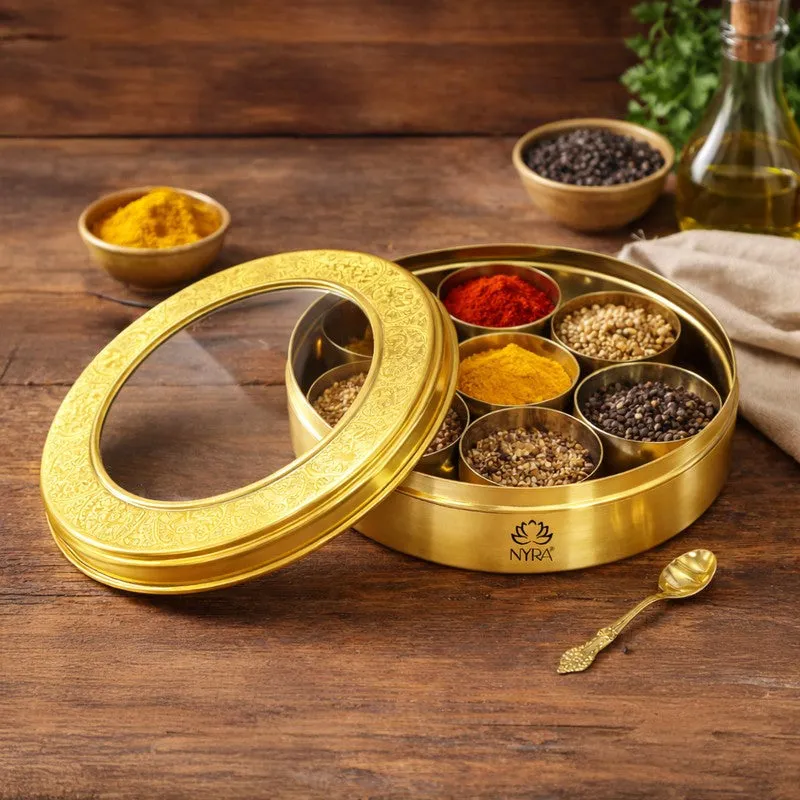 Seara Brass Masala Box with Conatiners - Eight Piece Set media 1