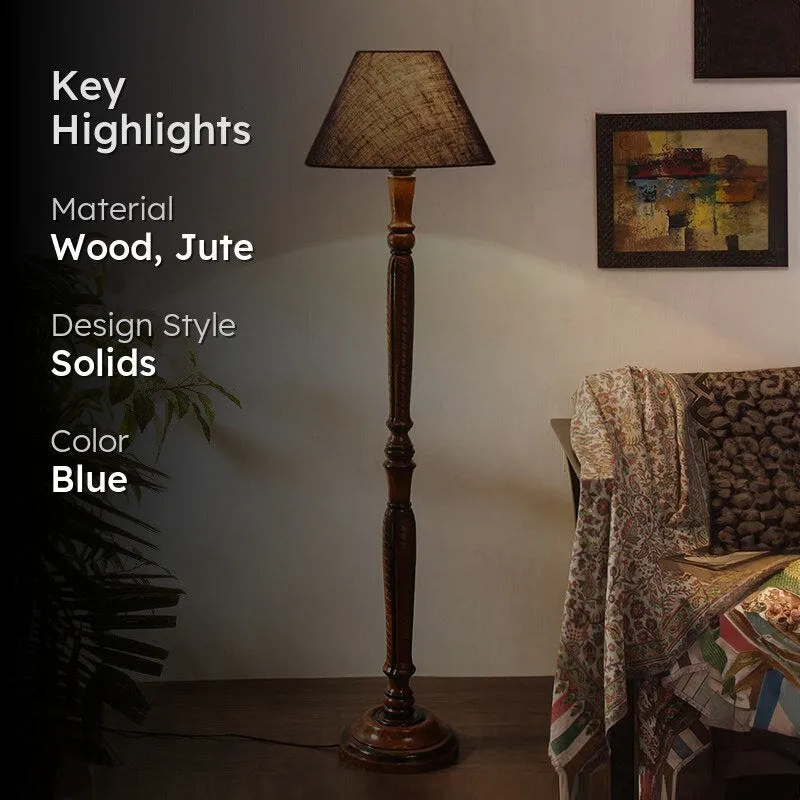 Hima Vintage Wooden Floor Lamp With Jute Shade - Blue media 2