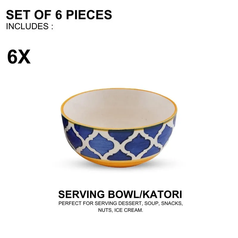 PetalEdge Ceramic Snack Bowls (Blue, 200 mL Each) - Set Of Six media 7