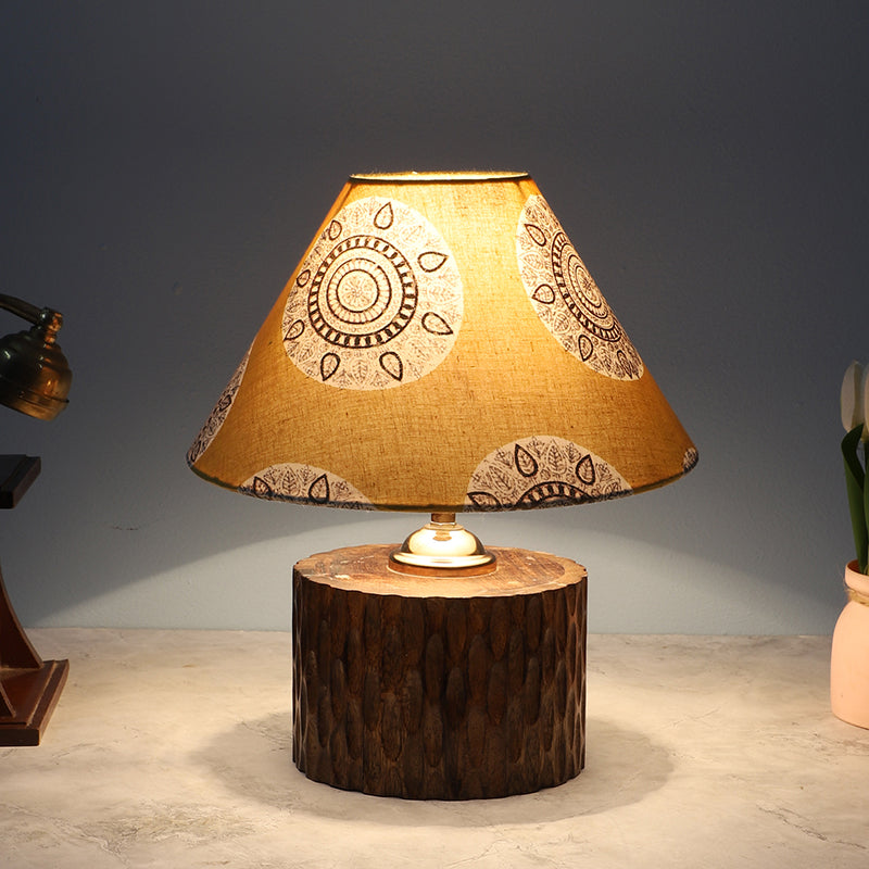 Mandala Merry Trunk Printed Mango Wood Table Lamp - Brown,Yellow,White