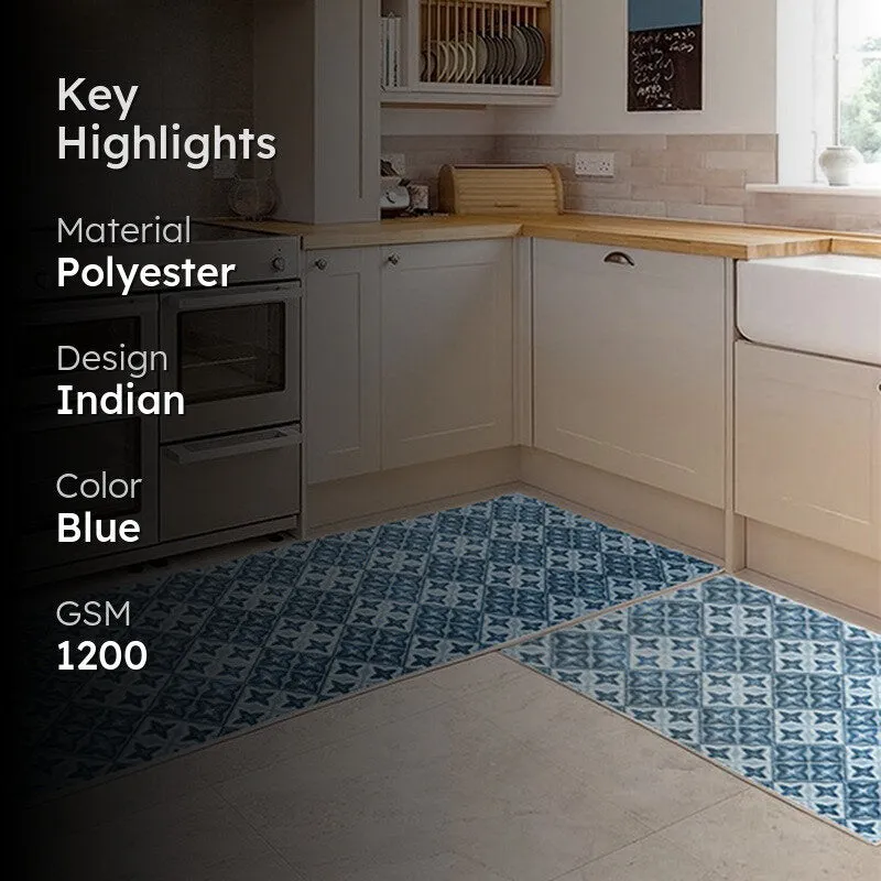Muted Mosaic Polyester Kitchen Floor Mats (Blue) - Set of Two media 2
