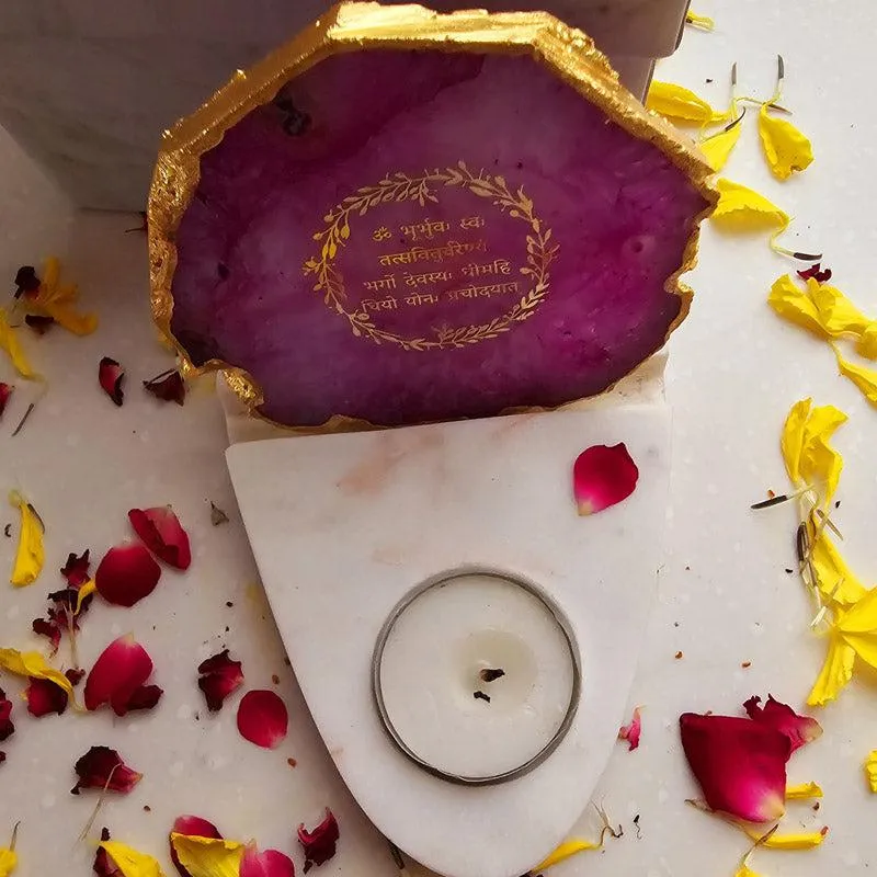 Gayathri Mantra Agate & Marble Tealight Candle Holder - Pink media 5