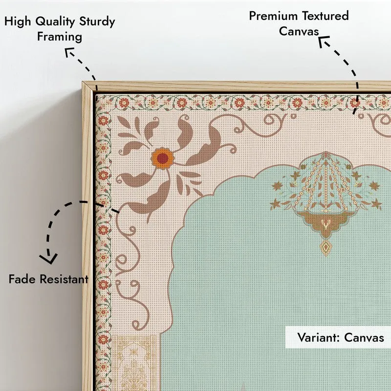 Imperial Peacock Framed Mughal Canvas Archival Canvas Wall Painting - Natural Brown Frame media 7