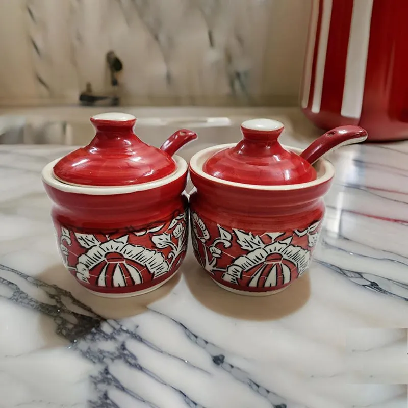 Arraina Ceramic Jar (Red/200 mL) - Four Piece Set media 5
