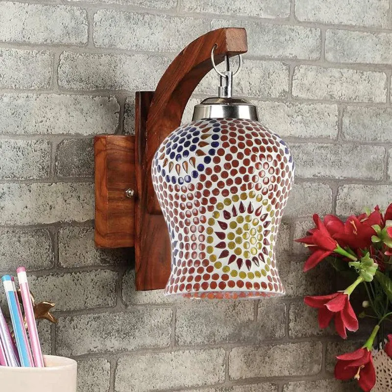 Riva Floral Mosaic Glass & Wooden Wall Lamp media 3