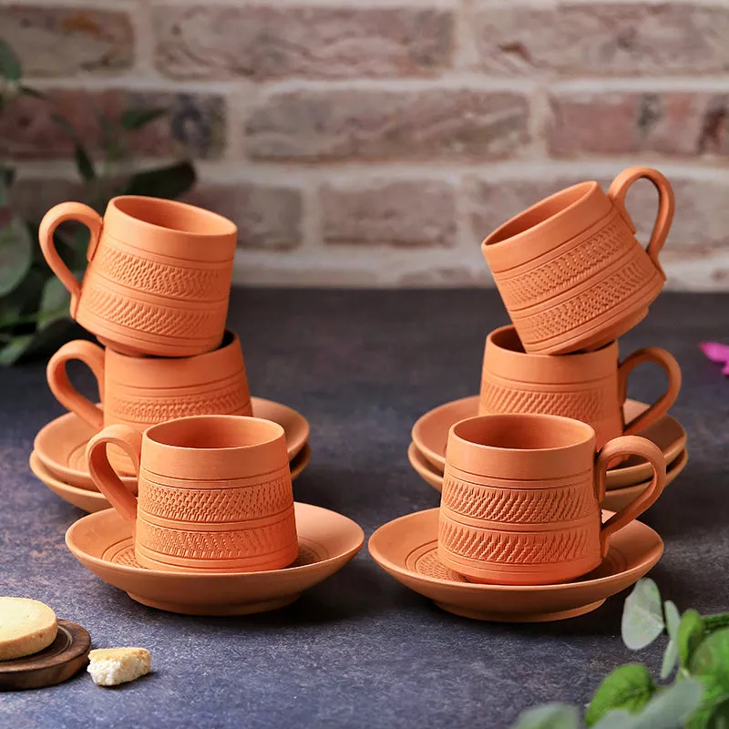 Claysip Terracotta Cup & Saucer (160 mL Each) - Set of Six media 1