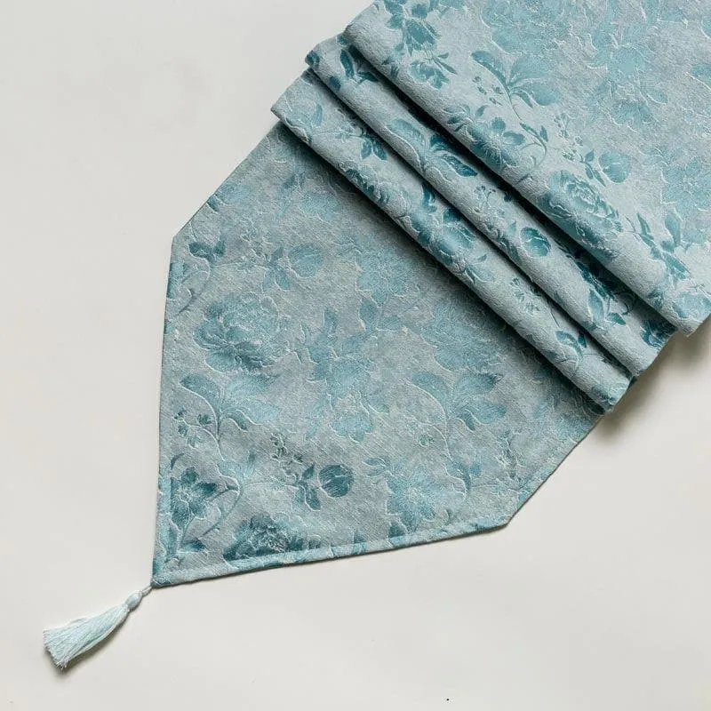 Italian Rose Jacquard Table Runner- Aqua Blue media 4