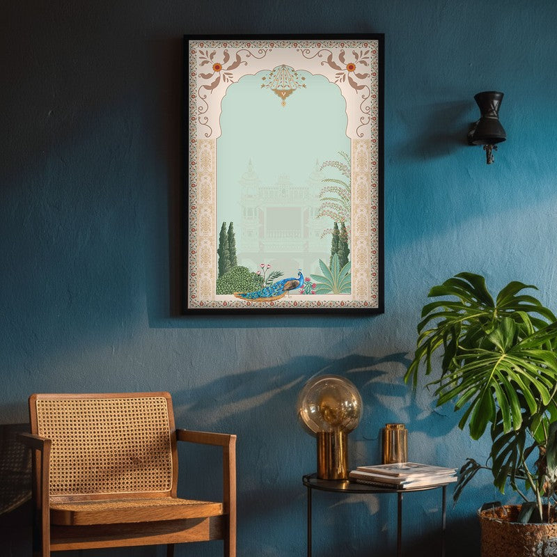 Imperial Peacock Framed Mughal Canvas Wall Painting media 5