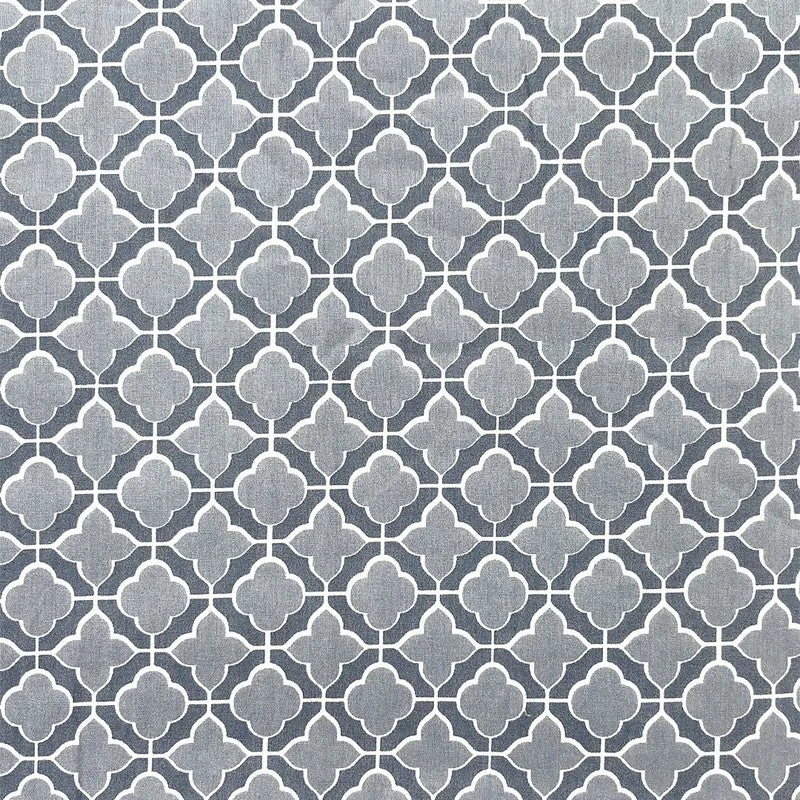 Close-up of blue dohar with repeating geometric trellis pattern
