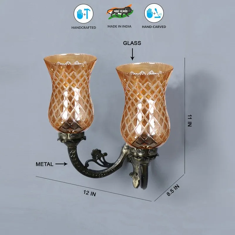Honey Glow Dual Amber Antique Base Glass Wall Lamp media 8
