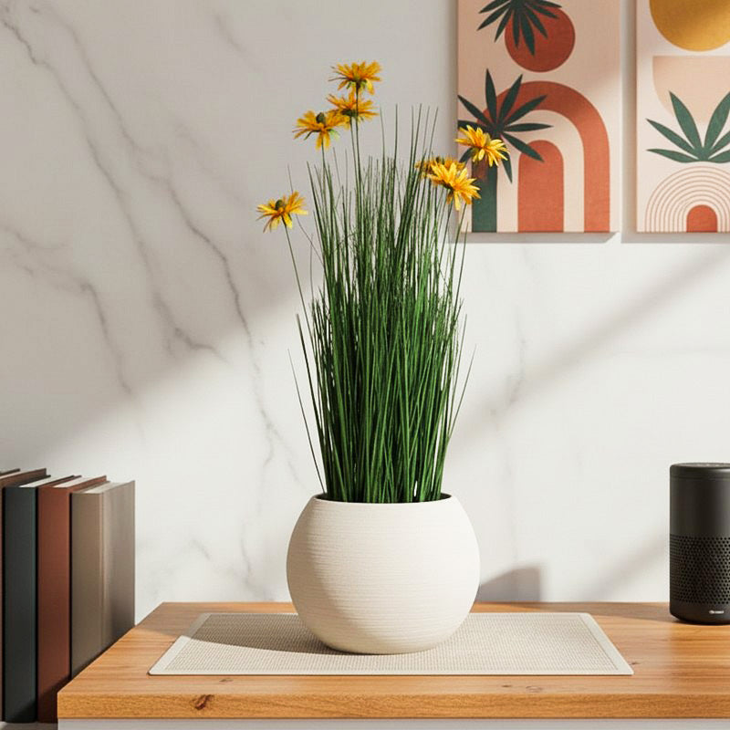 Allena Artificial Allium Grass With Black Plastic Pot - 2.8 Feet