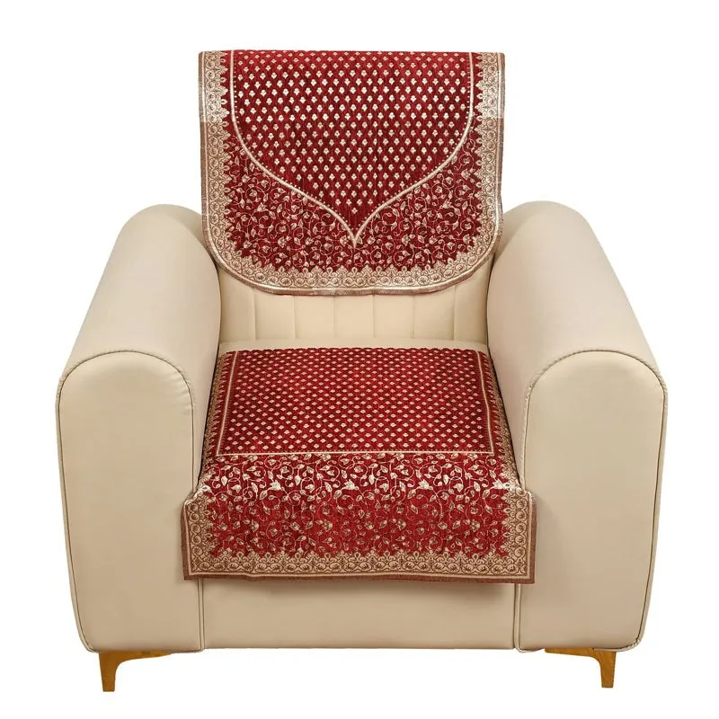 Petite Leaves Chenille Sofa Cover - Maroon media 6