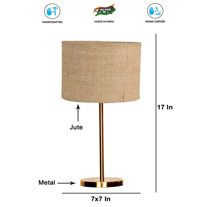 Loft Gleam Jute & Metal Table Lamp (Drum) - Beige,Gold media 4