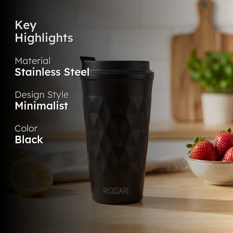 Rioware FacetSip Travel Stainless Steel Tumbler (350 ML) - Black media 2