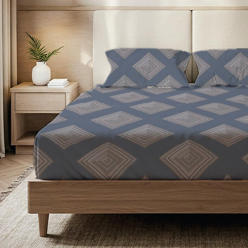 Coastal Mosaic Geometric Cotton Bedsheets (Blue & Grey) - 200 TC media 3