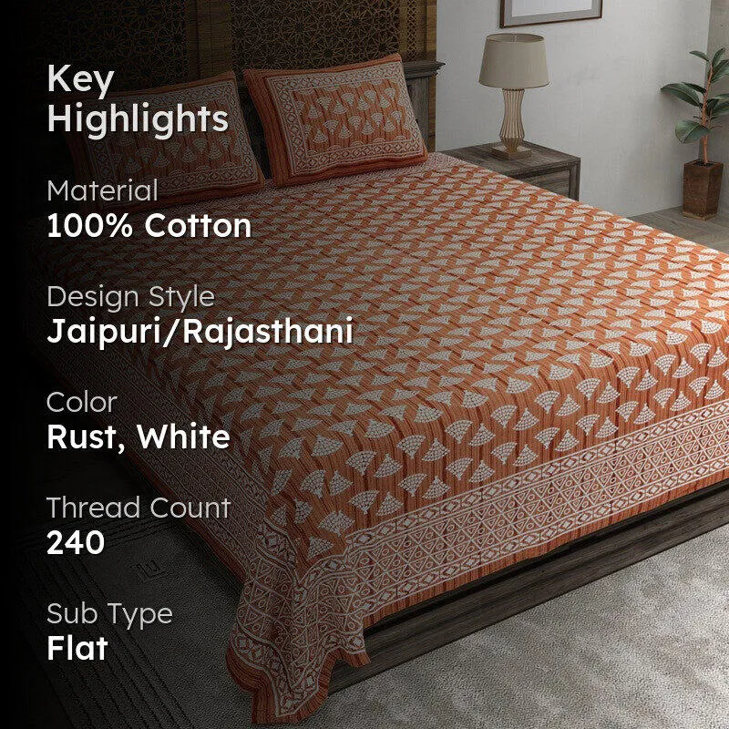 Craftis Cotton Bedsheet (Rust,White) - 240 TC media 2