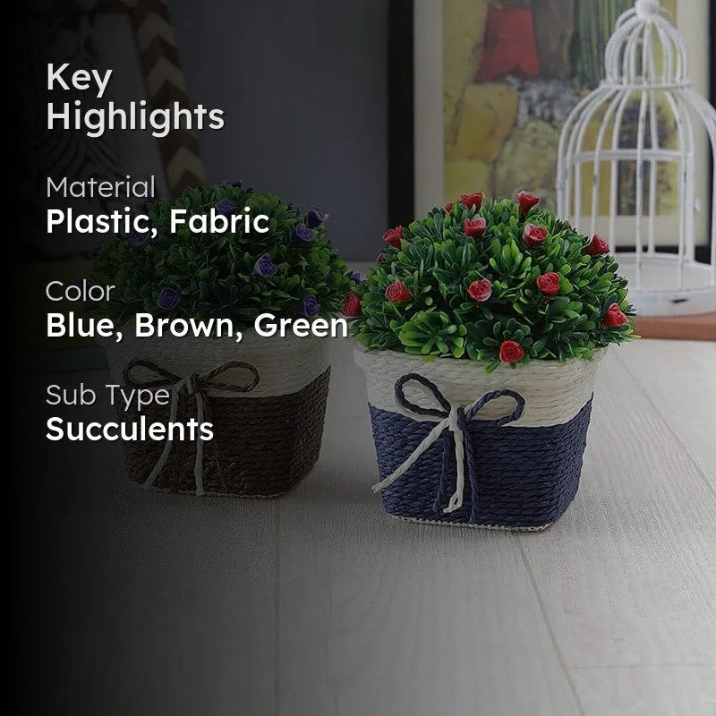 Faux Wild Bush Artificial Plant In Basket Pot (Blue & Brown) - Set Of Two media 2