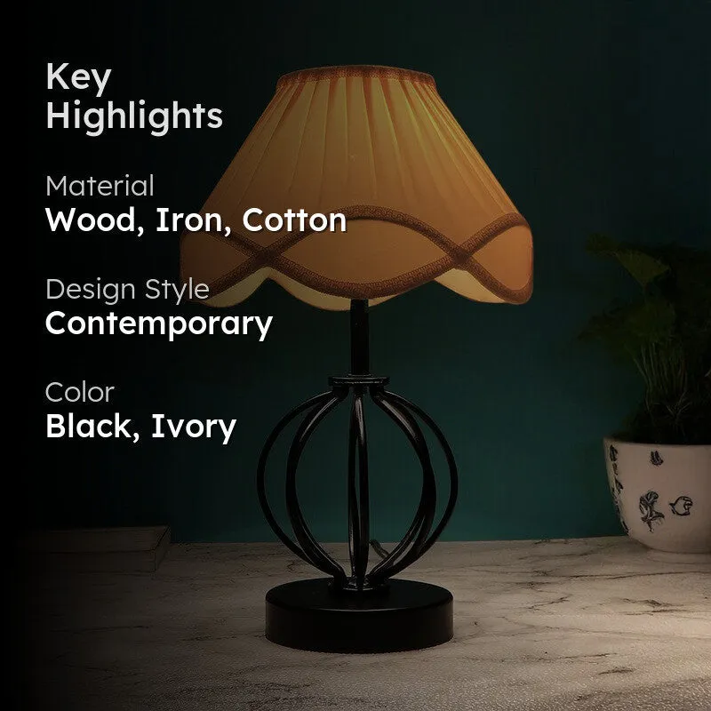 Aurylin Cotton Table Lamp With Wooden Base - Ivory media 2