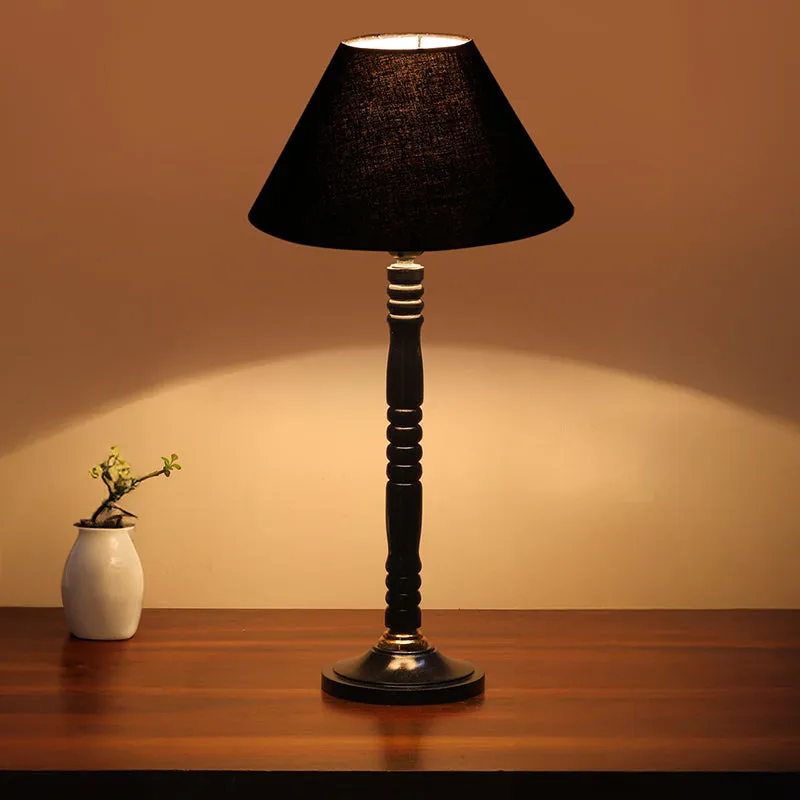 Glow Mesa Table Lamp With Carved Wooden Base - Black media 2
