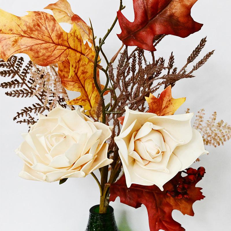 Amberosa Artificial Rose & Fall Leaves Bunch media 4