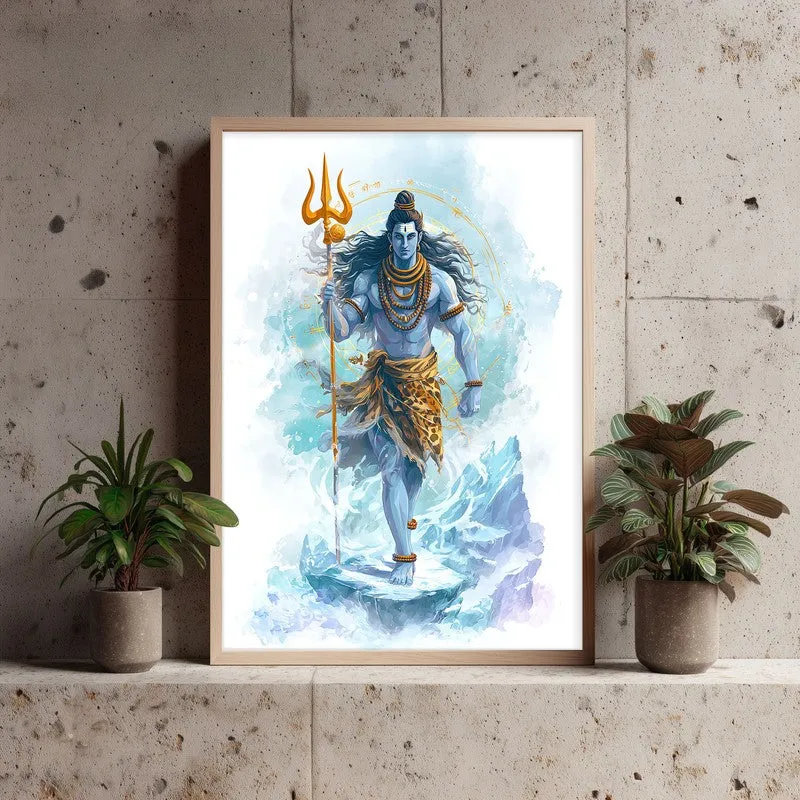 Mahadev with Trishul Divine III Archival Paper Wall Art - Natural Brown Frame media 3