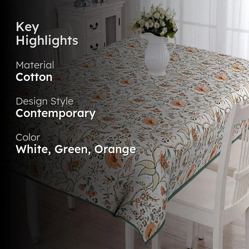 Muhina Rectangular Cotton Table Cover (White) - Six Seater media 2