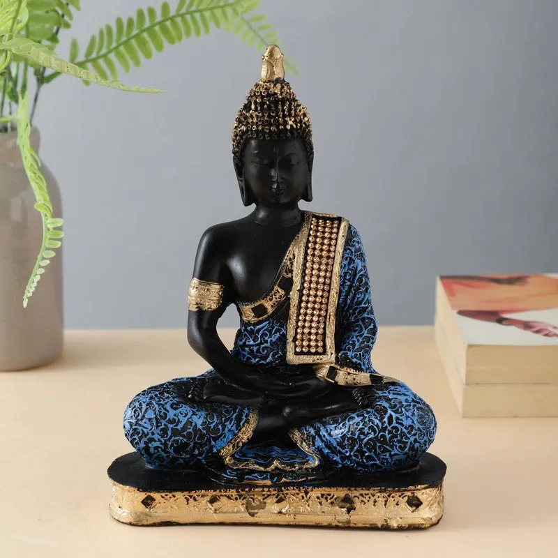 Buddha in Meditation Showpiece - Blue & Gold media 1