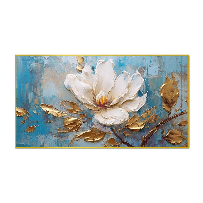 Flor Blanca Floral Canvas Wall Painting With Frame - Gold media 4