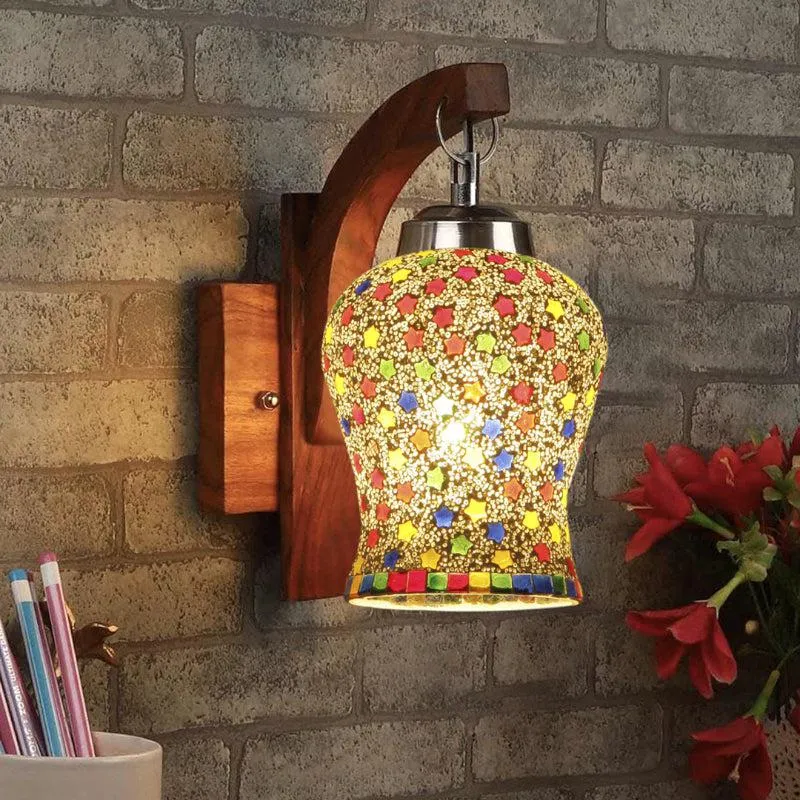 Ekta Forma Mosaic Glass & Wooden Wall Lamp media 1