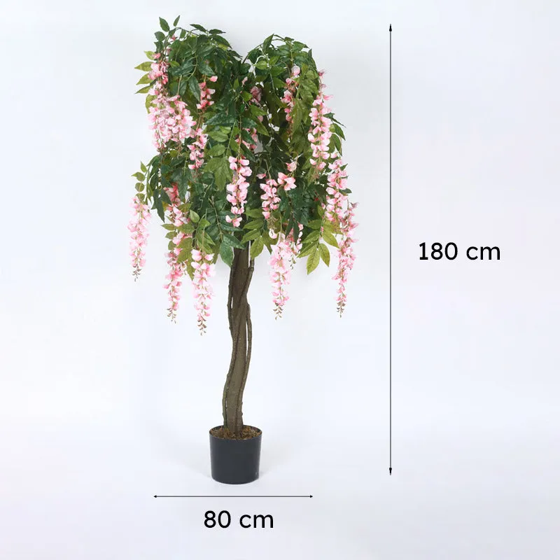 Faux Realtouch Pink Wisteria Tree With Black Plastic Pot - 5.9 Feet media 9