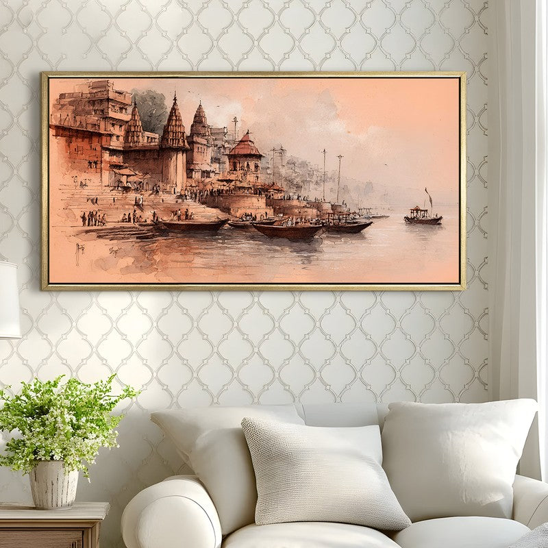 Saffron Dusk at the Ghats Wall Art