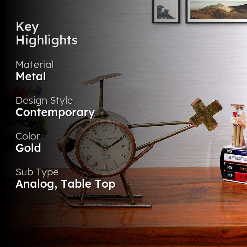 Vintage Copter  Accent Metal Table Clock media 2
