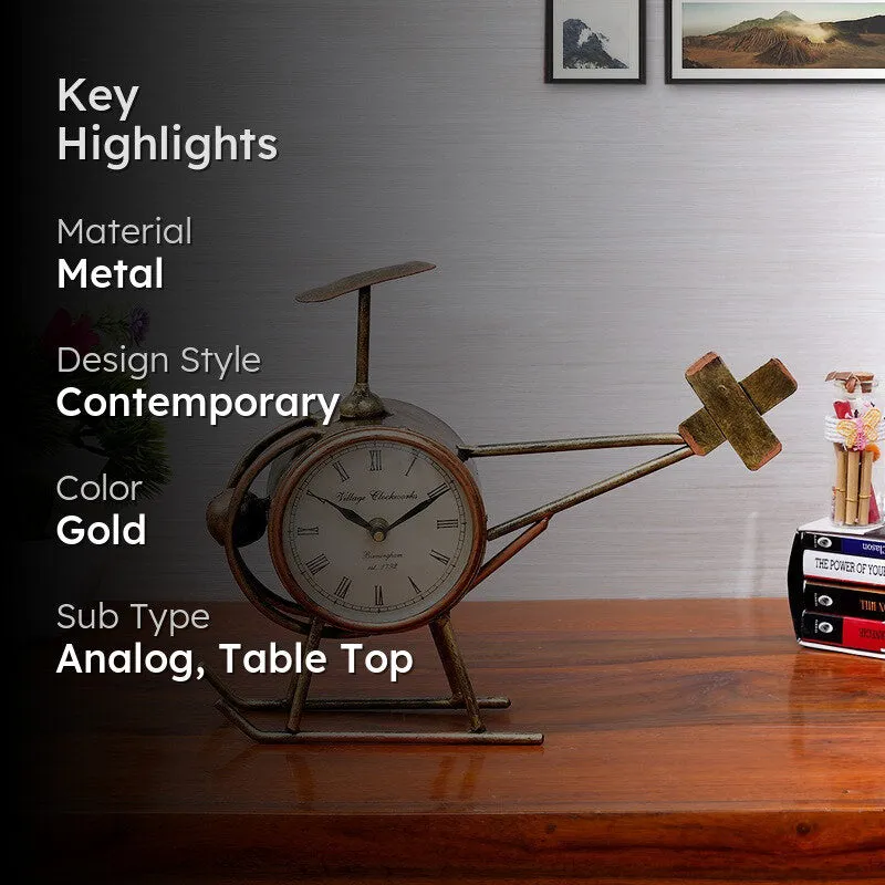 Vintage Copter  Accent Metal Table Clock media 2