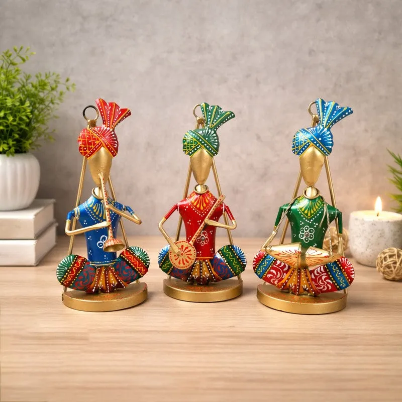 Rajasthani Folk Musician Iron Wall Accents - Set Of Three media 1